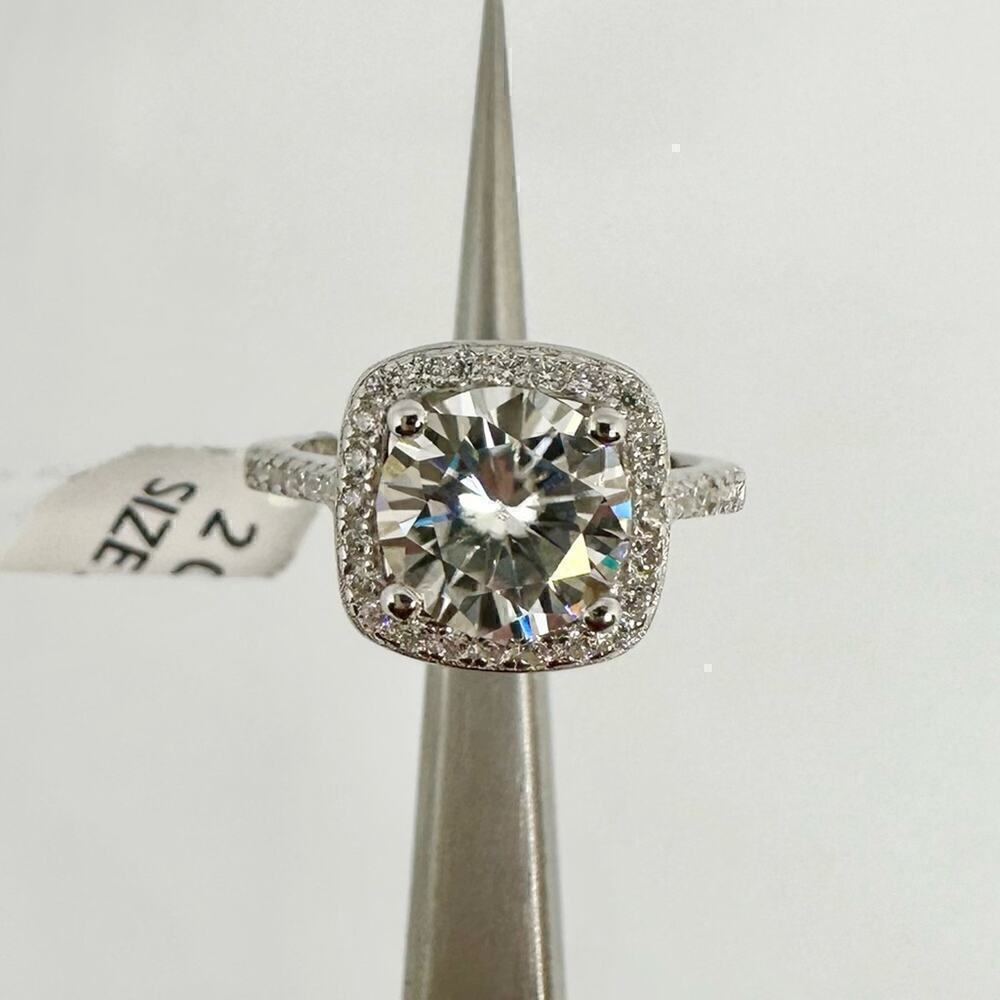 Moissanite Round Cut Cushion Cut Halo Ring Brilliant 2 Ct GRA Certified Size 6